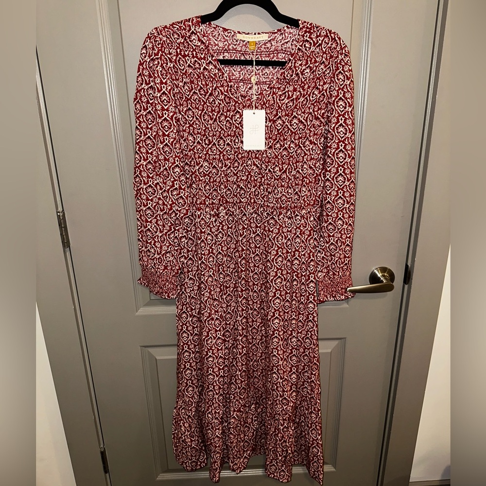 NEW DownEast Red and White Long Sleeve Dress